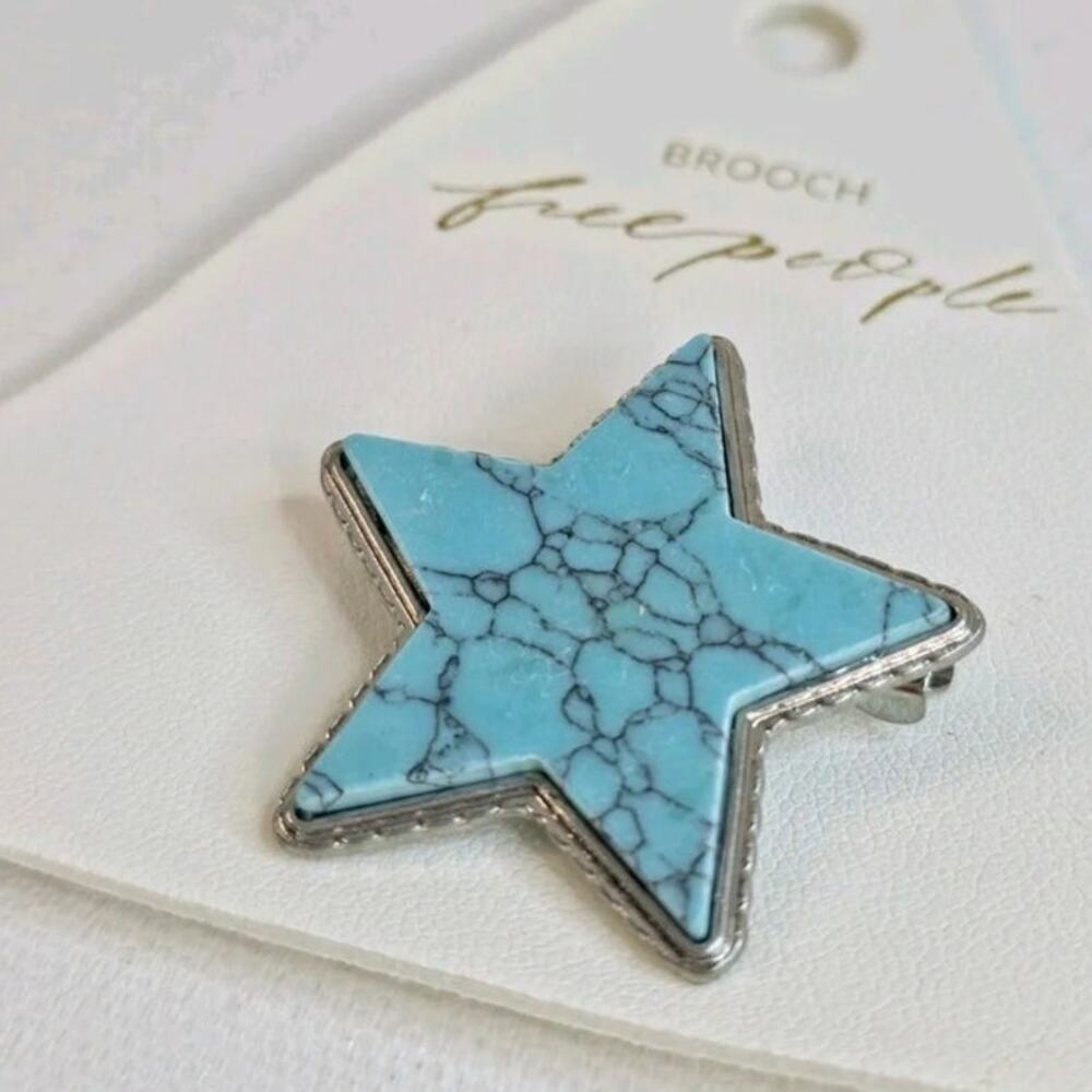 Free People | NWT | High Roller Star Brooch - Silver Turquoise